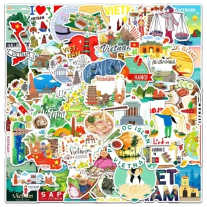 50PCS Vietnam Famous Landmark Travel Graffiti Stickers for Luggage, Bottles, Outdoor Decor