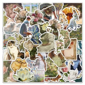 50Pcs Artistic Oil Painting Graffiti Stickers for Book Bottle Cartoon Art Decor