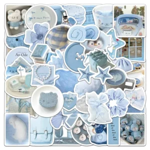 50Pcs Blue Graffiti Stickers for Books and Bottles