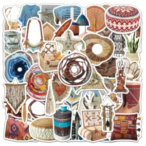 50Pcs Bohemian Style Items Graffiti Stickers for Wall Decor Traditional Hand Woven Sticker
