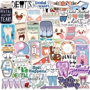 50Pcs Cartoon Dental Care Graffiti Stickers for Kids Bottles and Walls