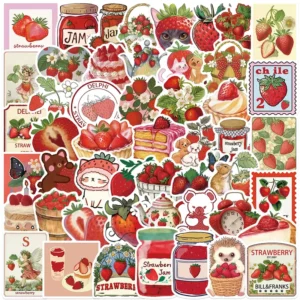 50Pcs Cartoon Strawberry Food Graffiti Stickers Red Fruit Wall Refrigerator Decor Sealing Sticker