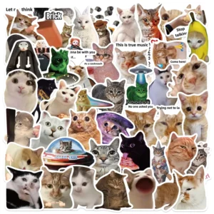 50Pcs Cat Memes Graffiti Stickers for Refrigerator Wall Decor Cute Kitten Sticker