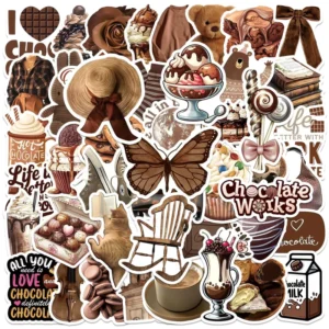 50Pcs Chocolate Color Cute Graffiti Stickers for Book Bottle Decor Sweet Food Sticker