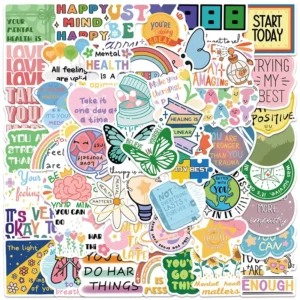50Pcs Colorful Positive Phrase Graffiti Stickers for Books