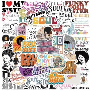 50Pcs Dear Soul Sister Phrase Graffiti Stickers for Phone Laptop Decor Black Melanin Poppin Woman Sticker