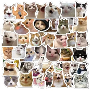 50Pcs Funny Cat Meme Stickers for Laptop and Phone Internet Culture Decals for Students and Cat Lovers