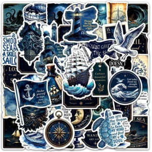 50Pcs Lost at Sea Decorative Stickers for Laptop Decor Dark Ocean Exploration Sticker