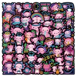 50Pcs Neon Style Axolotl Cartoon Graffiti Stickers Cute Children Gift Sticker