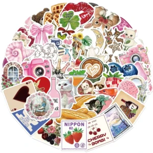 50Pcs Pink Kawaii Girl Graffiti Stickers for Laptop and Luggage Retro Decor