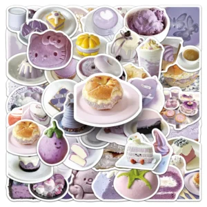 50Pcs Purple Food Snack Cake Graffiti Stickers for Girls Book Bottle Decor