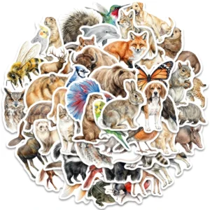50Pcs Realistic Animals Painting Decorative Stickers for Laptop Decor Animal Picture Book Sticker