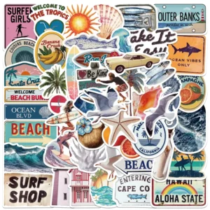 50Pcs Retro Summer Aesthetic Graffiti Stickers for Luggage Decor Hawaii Aloha Beach Vacation Sticker