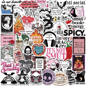 50Pcs Smut Bookish Reading Word Graffiti Stickers for Laptop Book Decor Sticker