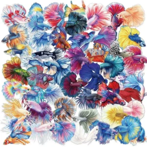 50Pcs Transparent Colorful Guppy Fish Graffiti Stickers for Cup Bottle Fish Tank Decoration Sticker