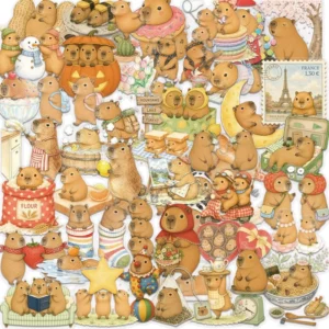 50Pcs Transparent Cute Capybara Graffiti Stickers for Refrigerator Decor Kawaii Style DIY Sticker