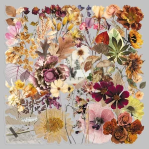 50Pcs Transparent Dried Plant Flowers Decorative Stickers Realistic Retro Floral DIY Sticker