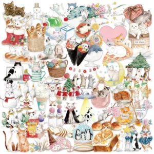 50Pcs Transparent Little Kitten Painting Graffiti Stickers for Book Decor Cute Art Kitty Scrapbook Sticker