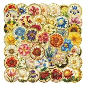 50Pcs Transparent Round Colored Glaze Decorative Stickers Flower Glass Gold Foil DIY Sticker