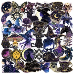 50Pcs Transparent Witch Tarot Moon Decorative Stickers