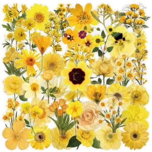 50Pcs Transparent Yellow Embossed Flowers Decorative Stickers Sunflower Chrysanthemum Sticker