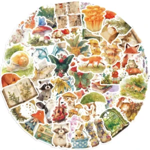 50Pcs Vintage Fairy Tale Animals Graffiti Stickers for Kids Book Refrigerator Decor Cute Mushroom Flowers Sticker