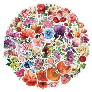 50Pcs Vintage Flower Graffiti Stickers for Luggage, Bottle, Laptop, Wall, and Window, Waterproof