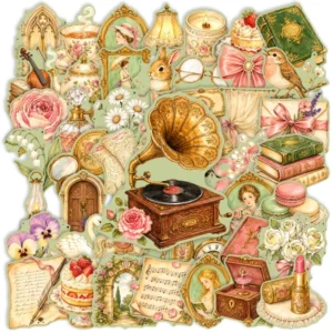 50Pcs Vintage Green Court-Style Graffiti Stickers for Books