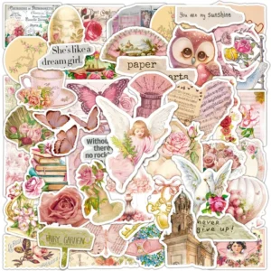 50Pcs Vintage Pink Collage Graffiti Stickers for Laptop Book Decor Aesthetic Scrap of Paper Cute Girl Sticker