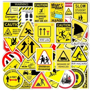 50Pcs Warning Traffic Signs Graffiti Stickers for Car, Home, Party Decoration, Laptop, Wall, and Window DIY