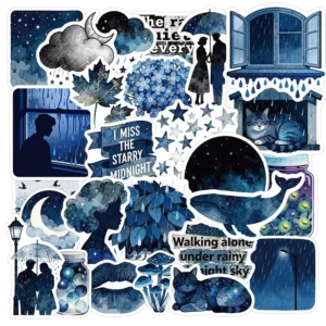 50pcs/Bag Waterproof Decorative Stickers with Atmospheric Rainy Night Themes