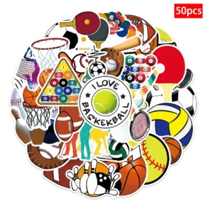 50pcs Ball Sports PVC Waterproof Stickers for Cars, Mobile Phones, Laptops, Notebooks, Water Bottles