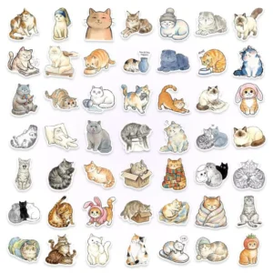 50pcs Black Cat Diary Stickers PVC Waterproof Stickers for Cars, Mobile Phones, Laptops, Notebooks, and Water Bottles