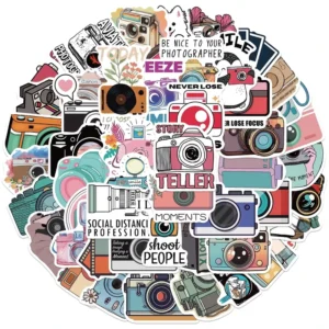 50pcs Camera Graffiti Stickers, Cartoon Watercolor PVC, Waterproof, for Water Bottles and Luggage