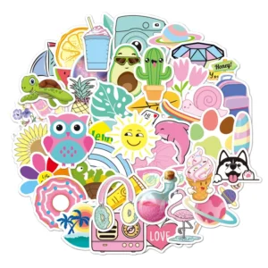 50pcs Cartoon Animal Vinyl Waterproof Stickers for Water Bottles Custom Printed Die-Cut Decorative Stickers