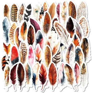50pcs Cartoon Colorful Feather DIY Stickers for Kids and Adults