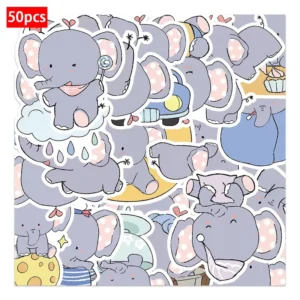 50pcs Cartoon Elephant PVC Waterproof Sticker DIY Decor for Phone Cases Notebooks Water Bottles