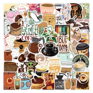 50pcs Cartoon Graffiti Coffee Stickers for Notebook Water Cup Decal Laptop Home Decoration PVC Sticker Custom