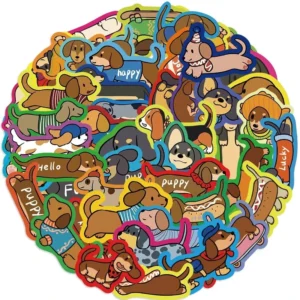 50pcs Colored Puppy Graffiti PVC Waterproof Stickers for Car, Mobile Phone, Laptop, Notebook, and Water Bottle