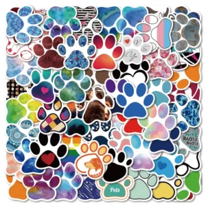 50pcs Colorful Floral Cat and Dog Paw Print Graffiti Stickers for Books and Walls