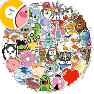 50pcs Colorful Vinyl Self-Adhesive Waterproof Die-Cut Cartoon Decorative Labels