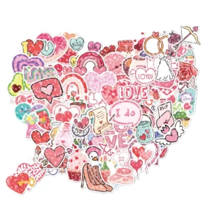 50pcs Custom Decorative Pink Valentine’s Day Adhesive Die-Cut Stickers for Laptop and Water Cups