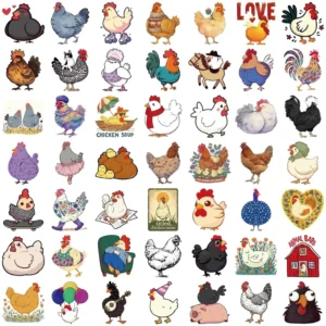 50pcs Customizable PVC Waterproof Self-Adhesive Hen Stickers Set for Craft