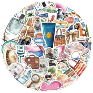 50pcs Customizable PVC Waterproof Self-Adhesive Travel Graffiti Sticker Set for Craft