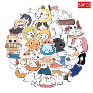 50pcs Cute Cat Waterproof PVC Graffiti Stickers for Cups Bottles Notebooks Luggage Laptops and Skateboards