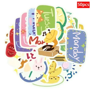 50pcs Daily Journal PVC Waterproof Stickers for Phone Cases, Notebooks, Water Bottles