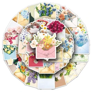 50pcs Envelope Bouquet PVC Waterproof Stickers for Car, Mobile Phone, Laptop, Notebook, Water Bottle