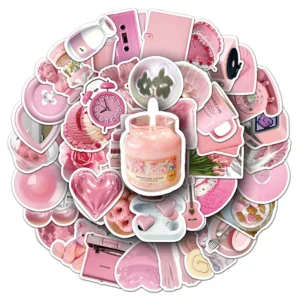 50pcs Factory Pink Girl Heart Cartoon Sticker for Laptop iPad Vinyl Waterproof Decorative Sticker