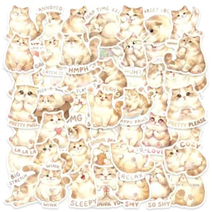 50pcs Fat Cat Stickers PVC Waterproof Stickers for Cars, Mobile Phones, Laptops, Notebooks, and Water Bottles