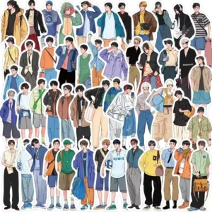 50pcs Figure Matching Waterproof PVC Die-Cut Sport Stickers for Kids’ Cups, Laptops, Bicycles, Luggage and Phones